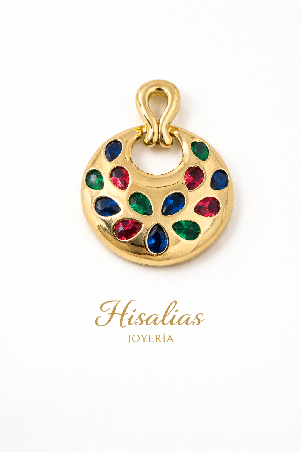 Dije Media Luna Dorada Multicolor – Diseño Elegante y Vibrante