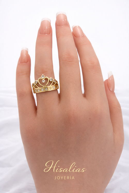 Anillo Corona Corazón con Zirconias