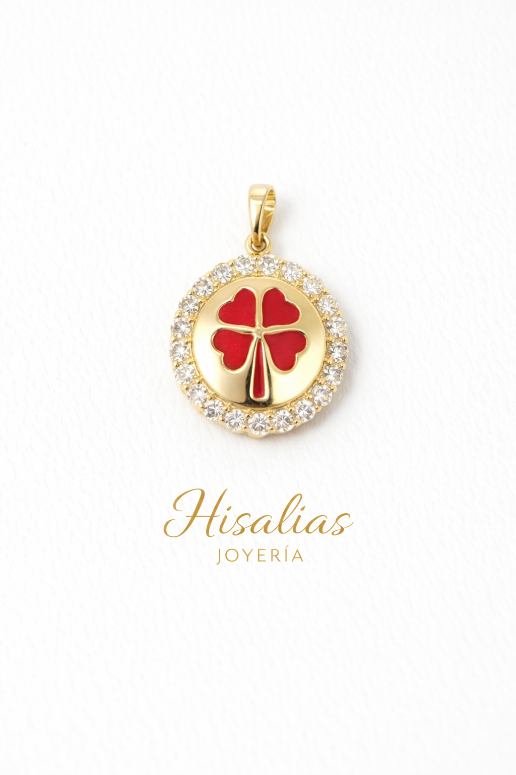 Dije Trébol Rojo Dorado con Brillo – Diseño Elegante y de Buena Suerte