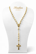 Collar tipo rosario dorado con cruz
