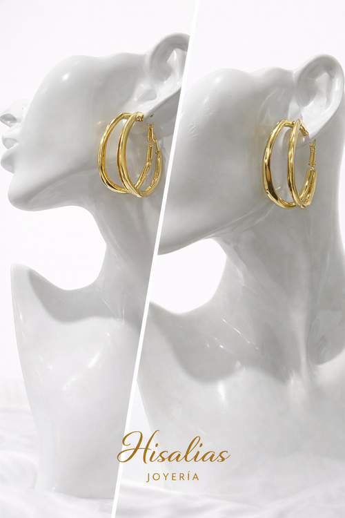 Aretes Argolla Doble Entrelazada Dorada Elegante 35mm