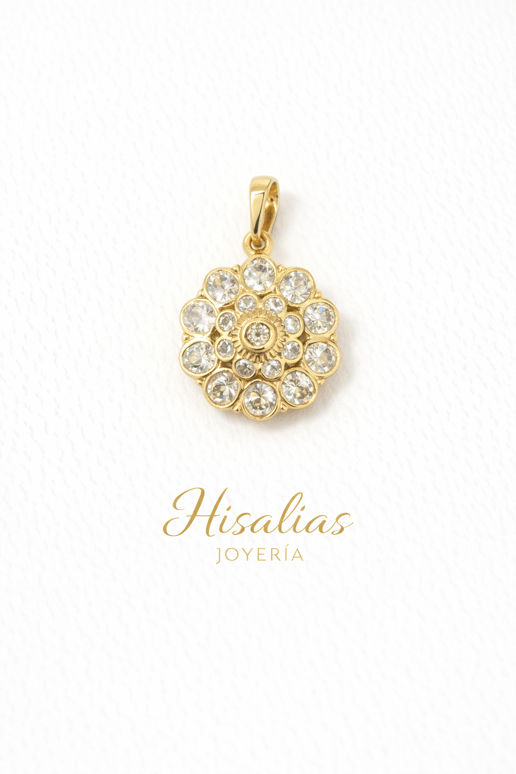 Dije Flor Dorada Brillo Radiante – Diseño Elegante Tipo Roseta