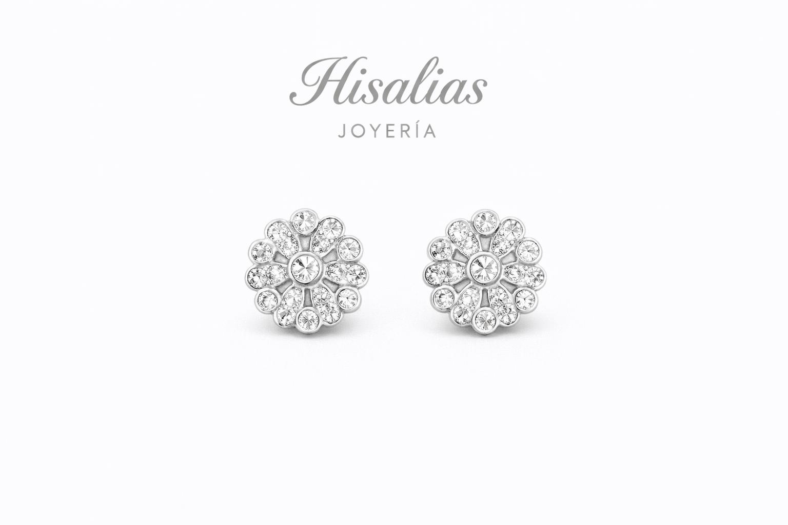 Aretes tipo stud floral con zirconias