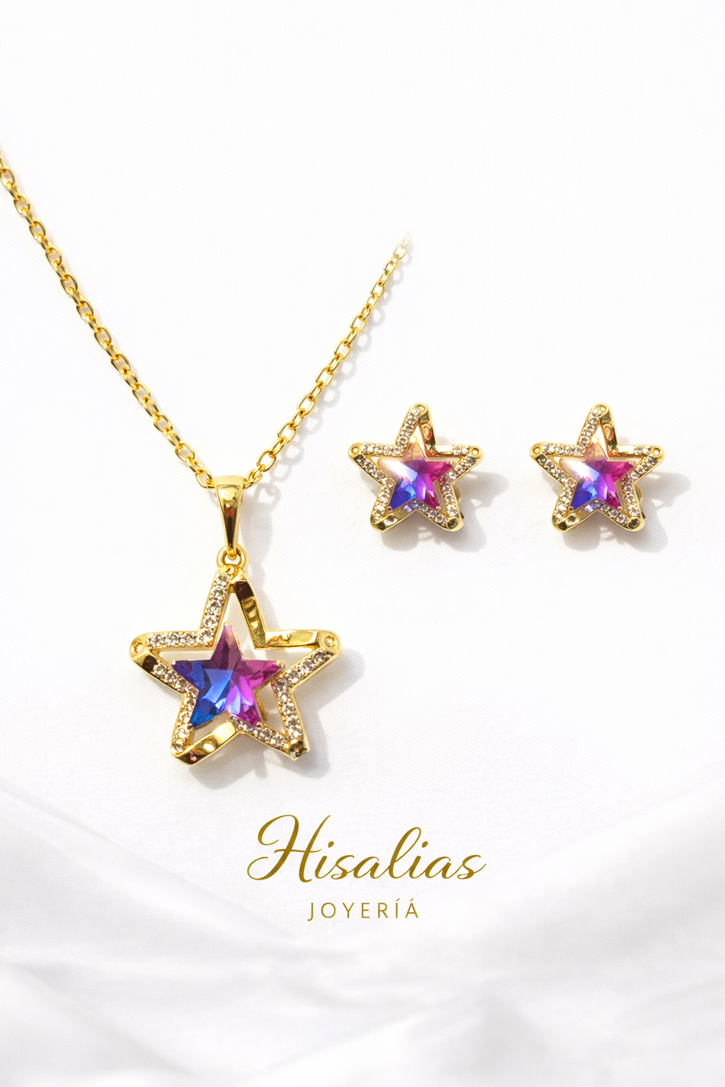 Set Estrella Multicolor Cristal Brillante (Collar 40 cm + 5 cm Extensión)