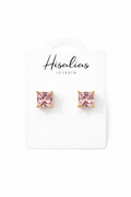 Aretes tipo stud cuadrados con zirconia rosa