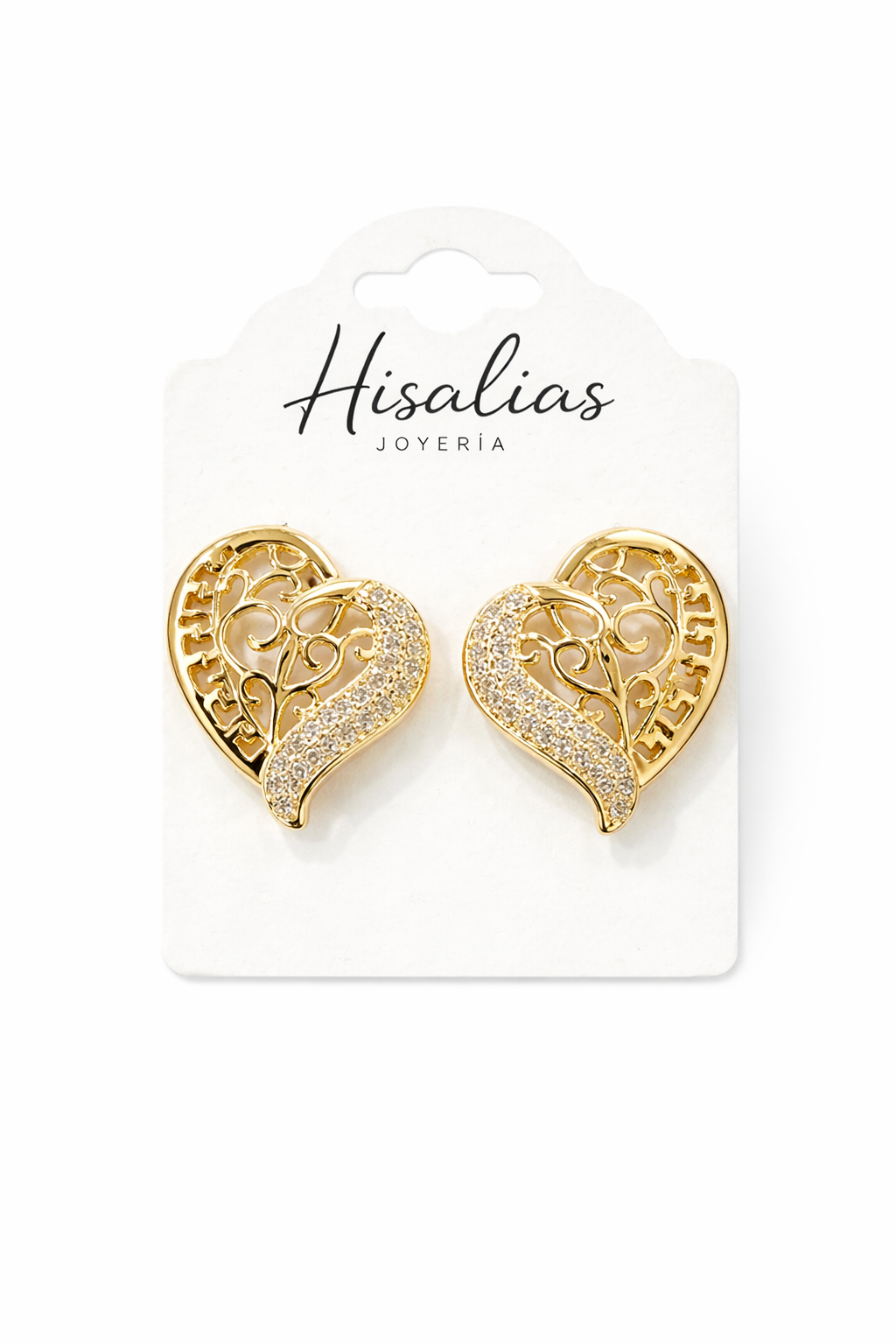 Aretes corazón calado con zirconias