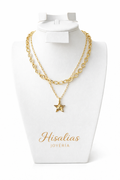 Collar Doble Capa Estrella Brillo Dorado – Diseño Moderno y Elegante