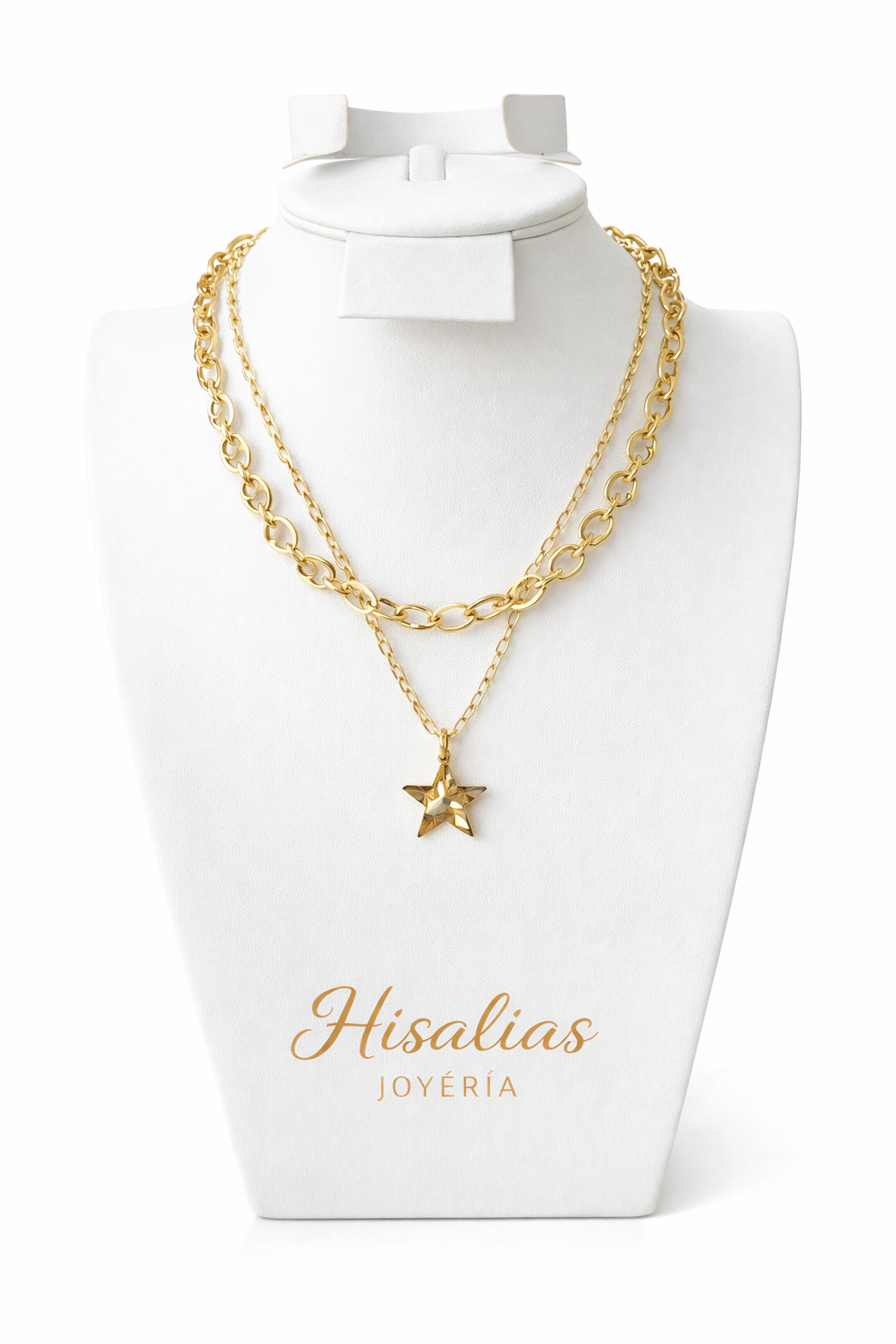 Collar Doble Capa Estrella Brillo Dorado – Diseño Moderno y Elegante