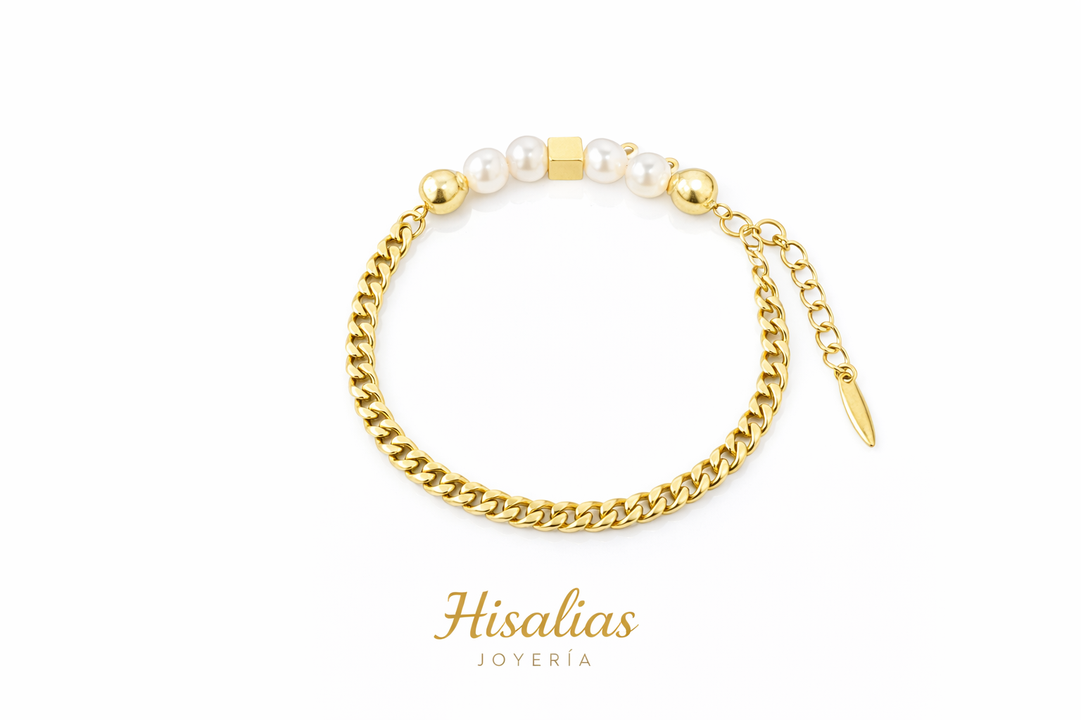Pulsera Cubana con Perlas Delicadas