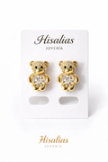 Aretes tipo huggies de osito con zirconia
