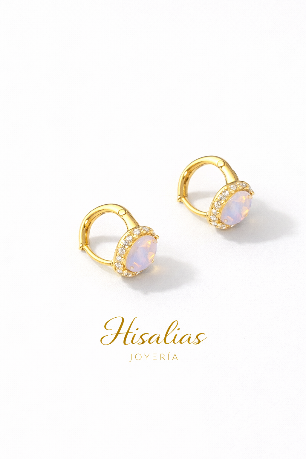 Aretes Aura Rosa Brillante Huggies con cristales