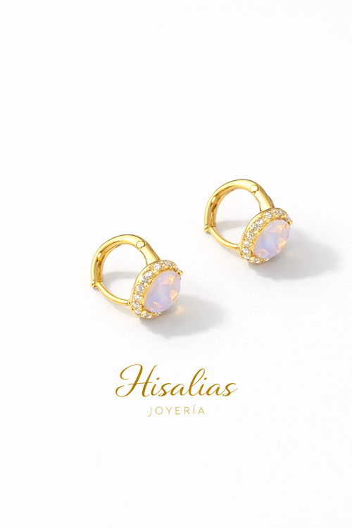 Aretes Aura Rosa Brillante Huggies con cristales