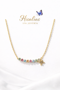 Collar Dorado con Zirconias Multicolor y Mariposa 40 cm + 5 cm de Extensión