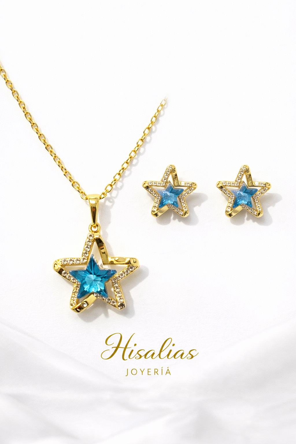 Set Estrella Azul Turquesa Cristal Brillante (Collar 40 cm + 5 cm Extensión)