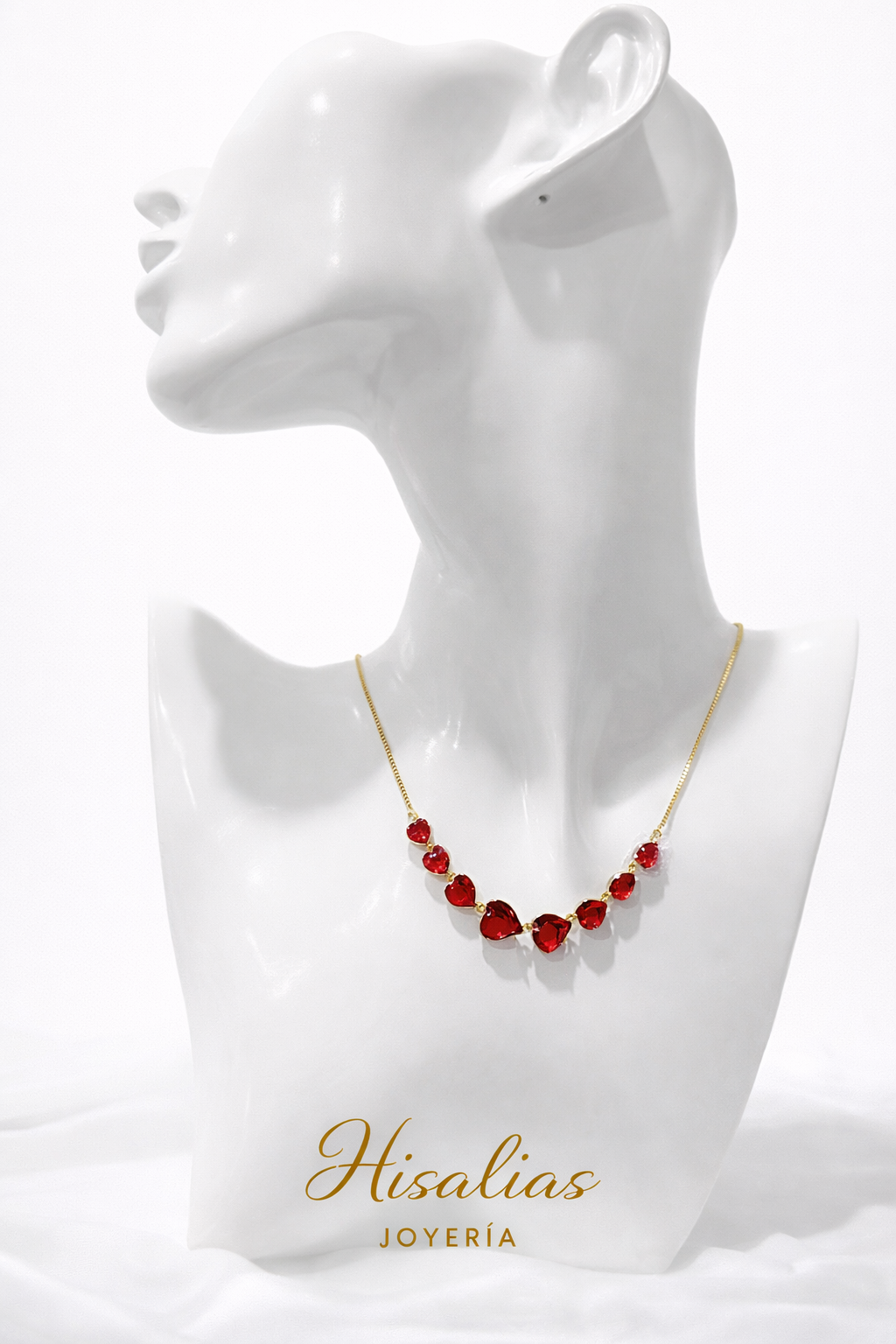 Collar Corazones Rojos Cristal Brillante Elegante 45 cm