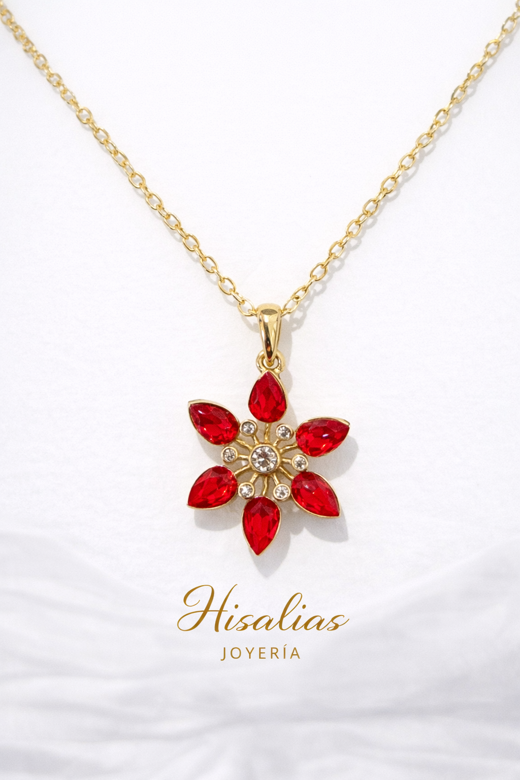 Collar Flor Roja de Cristal 45 cm Elegante Hisalias Joyería