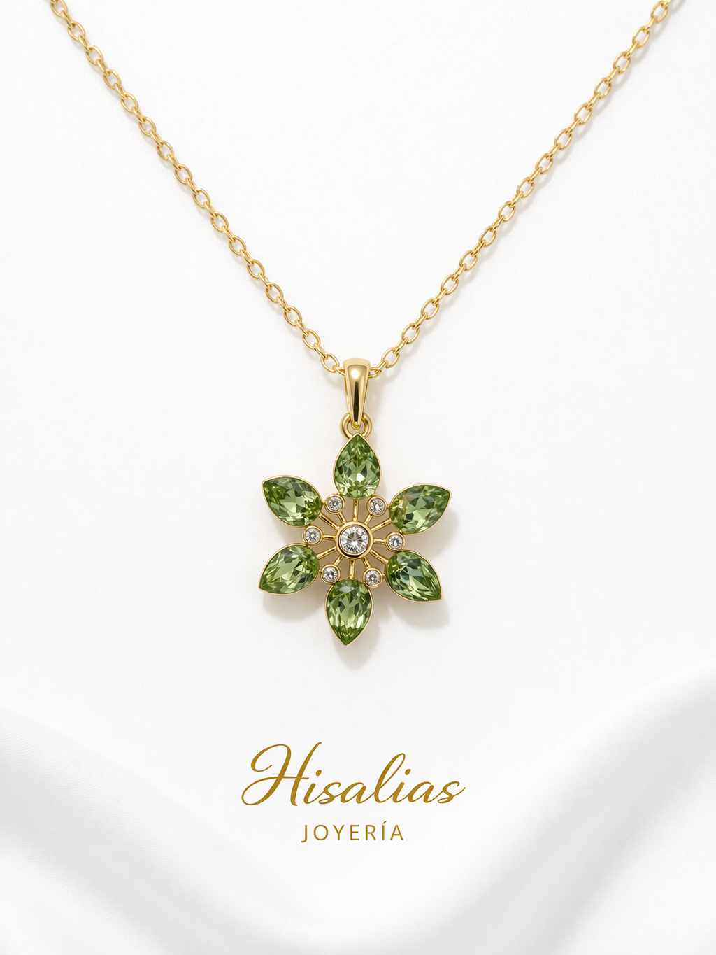 Collar Flor Verde de Cristal 45 cm Elegante Hisalias Joyería